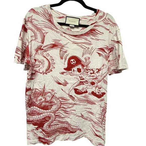 Gucci X Disney Donald Pirate-Themed Red and White T-Shirt Size Small
